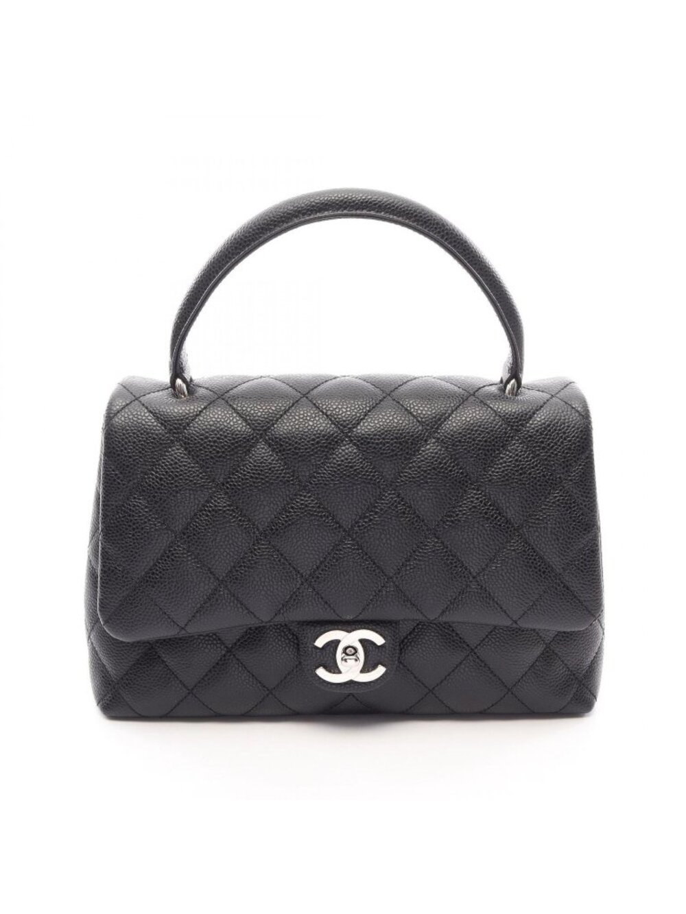 Chanel Handbag Quilted Top Handle Black Caviar Leather Bag